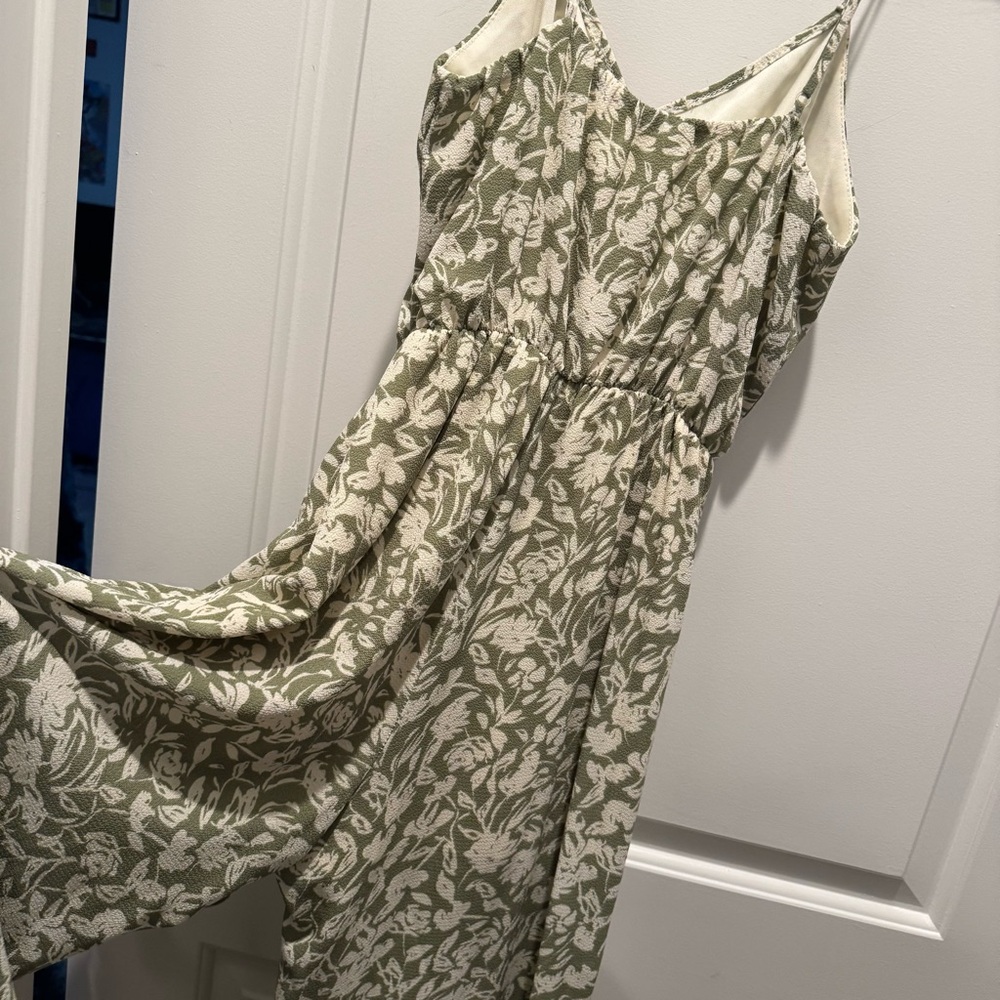 Everly cream and olive green patterned jumpsuit - Picture 2 of 7